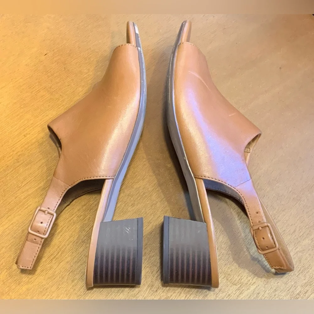 Clarks Tan Brown Leather Sandals with Block Heel - Picture 4 of 7